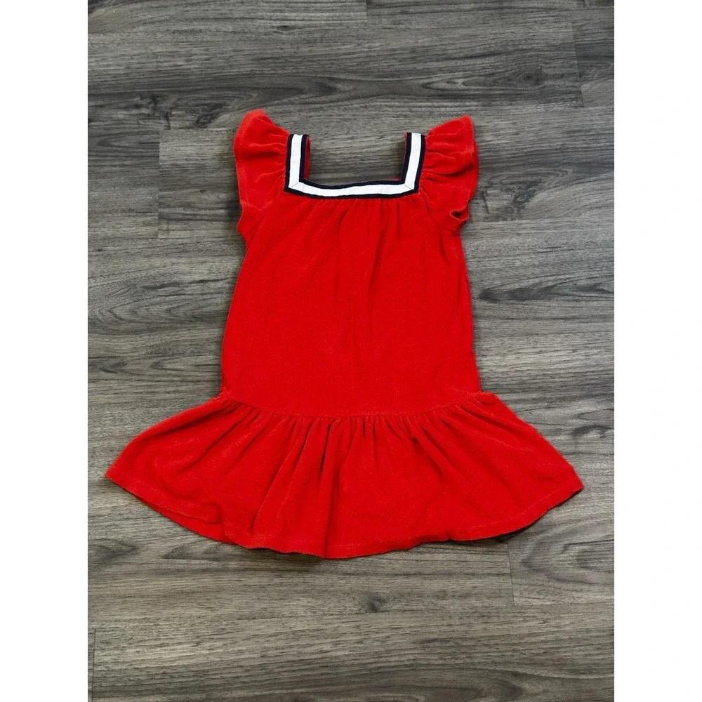 Janie and Jack Girls Dress Size 5 Red Terry Cloth Drop Waist Ruffle Swim Coverup